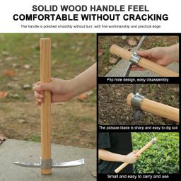 Picareta multifuncional enxada picareta de aço inoxidável resistente picareta machado mão com alça de madeira para acampamento ao ar livre jardim ferramenta mão - Image 2