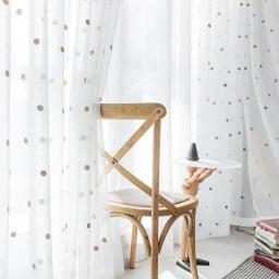 Cortina de tule branco bordada com pontos coloridos para crianças, quarto, sala de estar, linho moderno, voile transparente, painel de tela de janela zh035h - Image 2