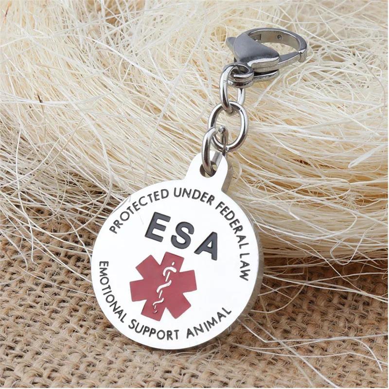 Etiquetas de identificação animal gravadas para coleira, Animal de apoio emocional gravado, ESA Acessórios para cães, Aço inoxidável - Image 1