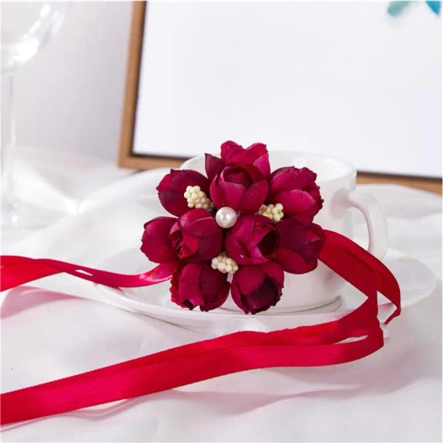 Pulseiras de Noiva com Flores de Seda Artificial, Acessórios de Casamento e Festa, Corsage de Pulso para Prom e Decoração