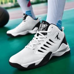 Tênis de basquete de couro antiderrapante para homens e mulheres, tênis de basquete, amortecimento, treinamento de ginástica, botas esportivas - Image 2