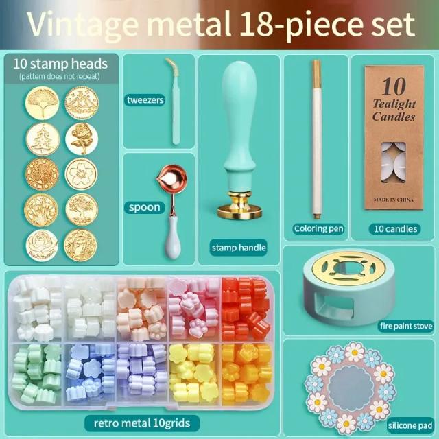 Kit Completo de Selos de Cera com Aquecedor e Caneta para Decorar Convites de Casamento e Artesanato - 17/18/23/26 Peças