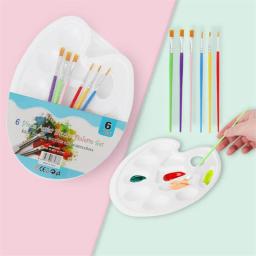 Pincel De Pincel De Tinta Acrílica Paleta Set, Escovas De Cabelo De Nylon, Aquarela Pincéis De Arte, Material Escolar, Desenhar Presentes, 7Pcs - Image 3