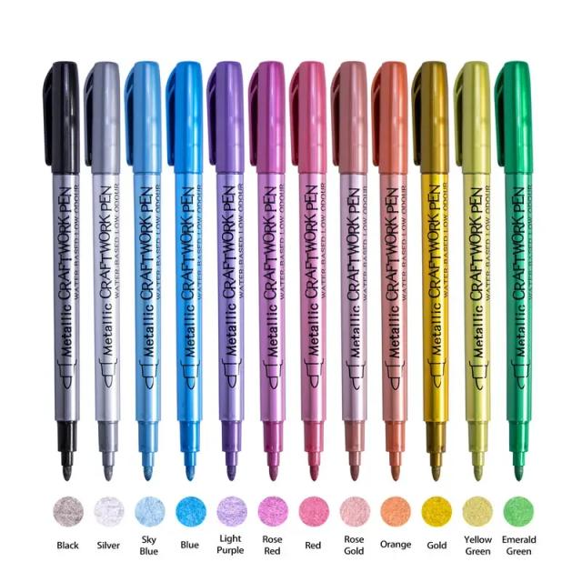 Canetas metálicas de 12 cores para pintura em papel preto, vidro e rochas - Prateadas e douradas perfeitas para scrapbooking de Halloween