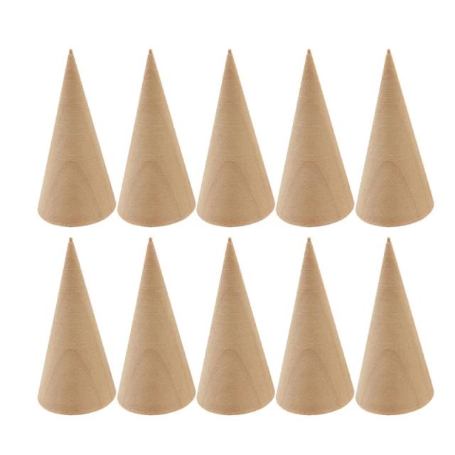 Conjunto de 10 Suportes em Cone de Madeira Natural para Exibição e Armazenamento de Joias Ornamentais