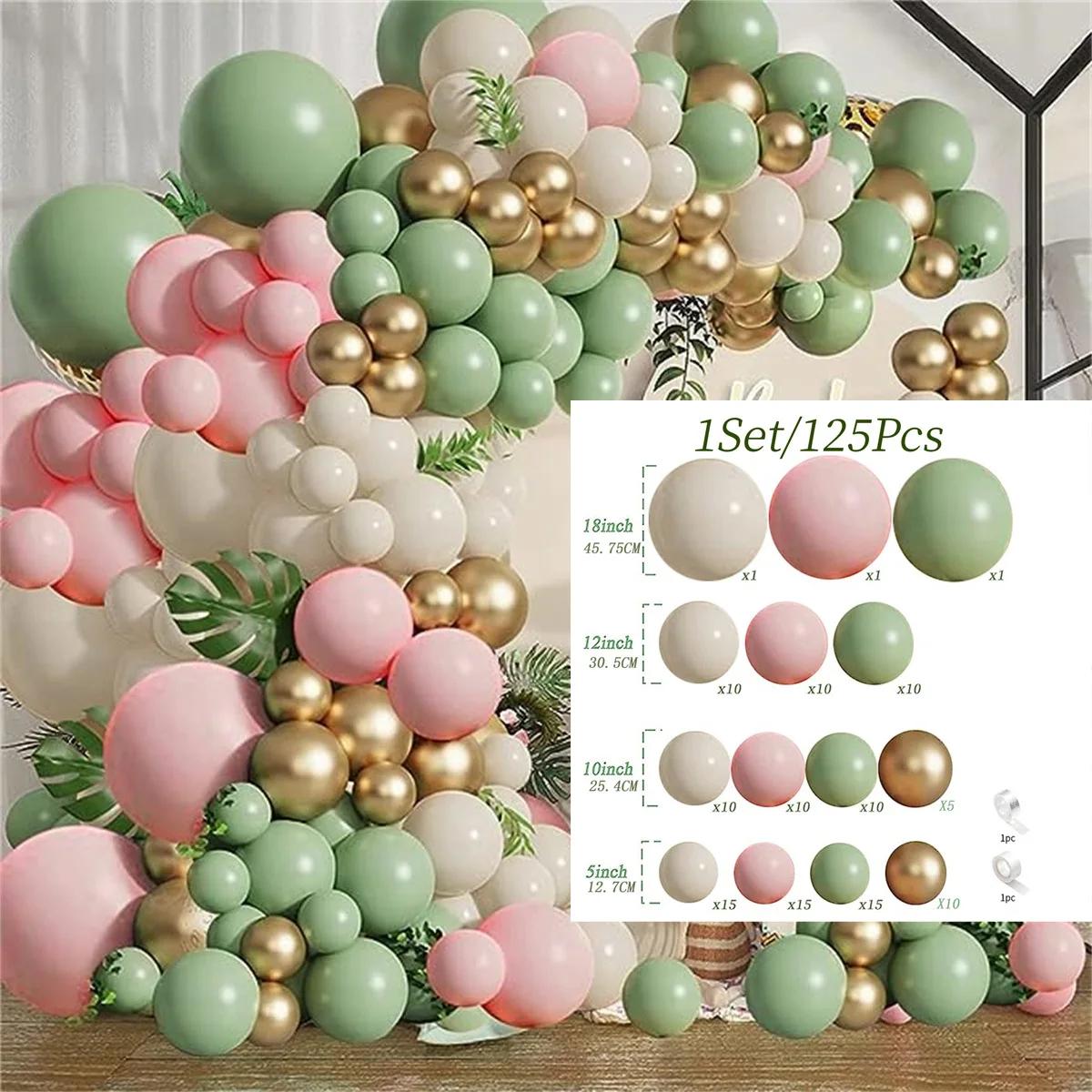 Kit Garland Balões para Festa de Aniversário e Decorações de Casamento, Balões Dourados Metálicos, Verde Sábio e Rosa, Areia Branca, 125 unid - Image 1