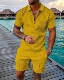 Conjunto de camisa polo e shorts monocromático impressão 3D masculina, agasalho com zíper, camiseta extragrande, roupas de moda verão, tendência, 2 peças - Image 5