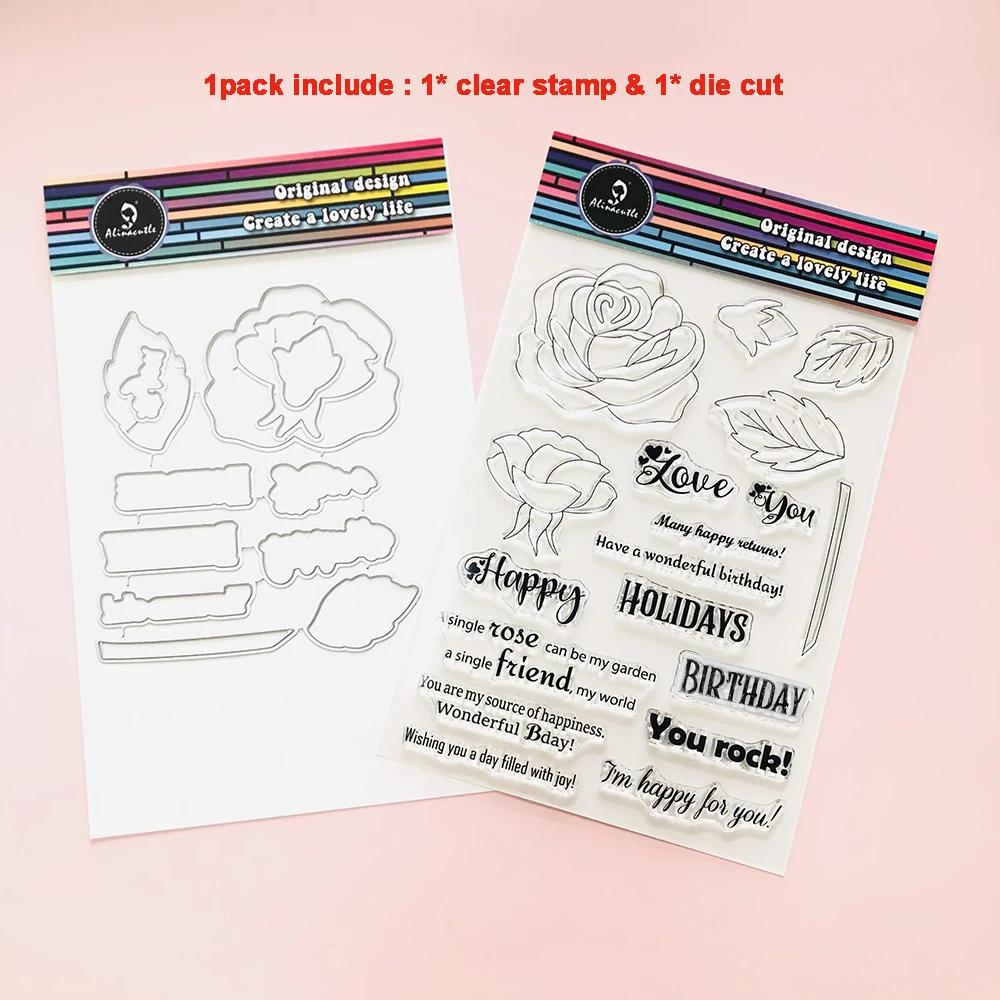 Metal Corte Matriças para Scrapbooking Papel Artesanato, Selos Transparentes, Stencils De Metal, Folha De Placa, Alinacute Flor Rosa, Corte - Image 1