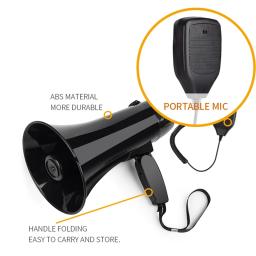 Alto-falante megafone bullhorn com sirene embutida, alto-falante portátil de energia, unidade flash USB, gravação preta, 240S, 35W - Image 4