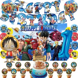 One Piece Feliz Aniversário Decoração Da Festa, Luffy Foil Balão, Número Azul Set, Backdrop Banner, Bolo Decorativo Topper, Brinquedos - Image 1