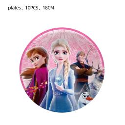 Disney-Artigos para festas temáticas congeladas, talheres descartáveis, copos de papel, guardanapos, placas, faixas, Elsa e Anna, rosa, decoração de aniversário - Image 4