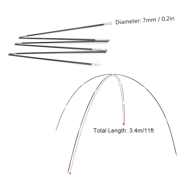 Kit de Substituição de Fibra de Vidro para Tendas Arc Tent com 12 Peças de Camping