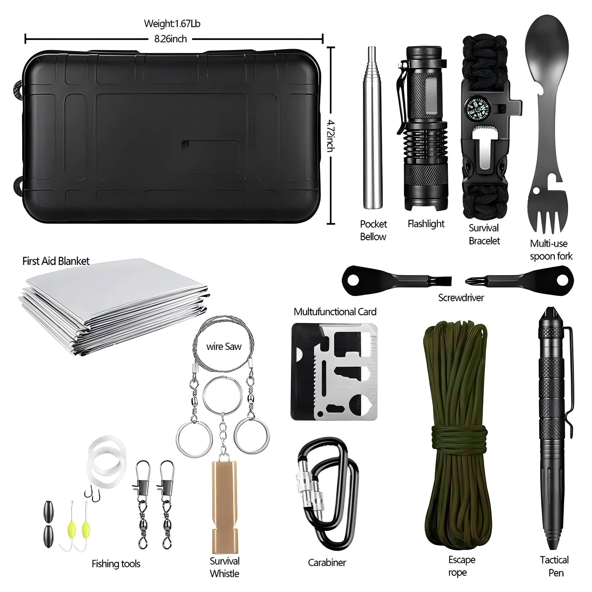Kit De Sobrevivência De Emergência Profissional, camping engrenagem, multifunções equipamentos de defesa tática, primeiros socorros, sos aventura selvagem - Image 1