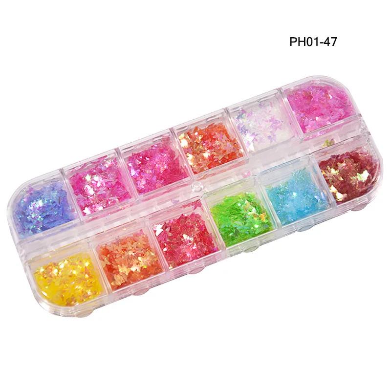 Conjunto de lantejoulas com glitter para arte em unhas, 12 cores, tamanhos mistos, flocos iridescentes para unhas acrílicas, pó de glitter gradiente, decorações de unhas * - Image 1