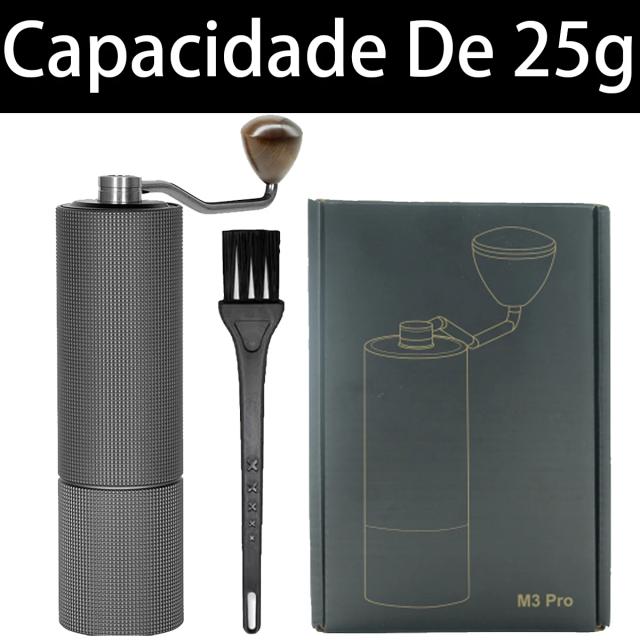 Moedor de Café Manual Portátil com Rolamento Duplo e Escova de Limpeza de Alta Qualidade