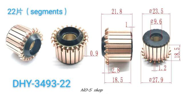 Barras de Cobre para Comutador de Motor Elétrico DHY-3493-22 - 1 Peça 23.5x9.6x18.5(19.5)x22p