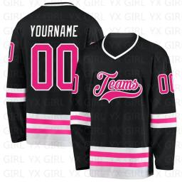 Jersey de hóquei personalizado para homens e mulheres, jerseys de treinamento de competição, impressão 3D, nome, número, preto, quente, rosa-branco - Image 1