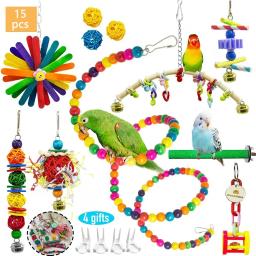 Conjunto de brinquedos para papagaios, variedade de brinquedos, acessórios para gaiola, seguros e duráveis, calopsitas, pacotes, 15pcs - Image 1