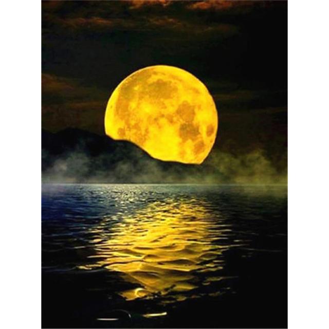 Kit de Bordado Ponto Cruz DIY de Paisagem Lunar em Lona Impressa com Fio de Algodão - Decoração Atraente para sua Casa