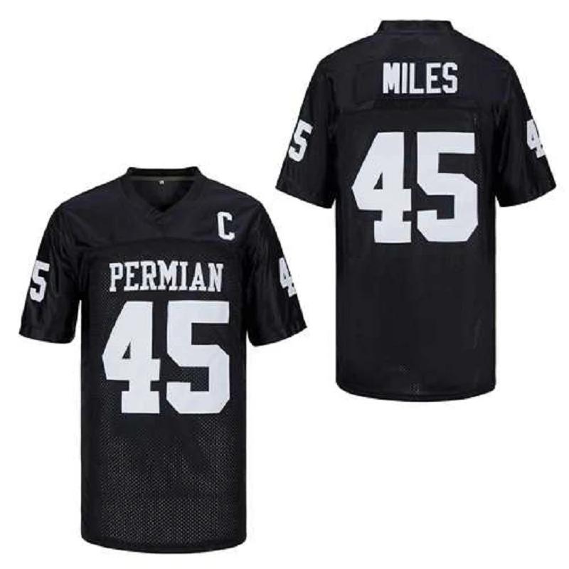 Futebol americano jersey PERMIAN 45 MILES Costura Branco Preto Capitão patch Bordado Outdoor Sports Malha Ventilação 2023 Novo - Image 1