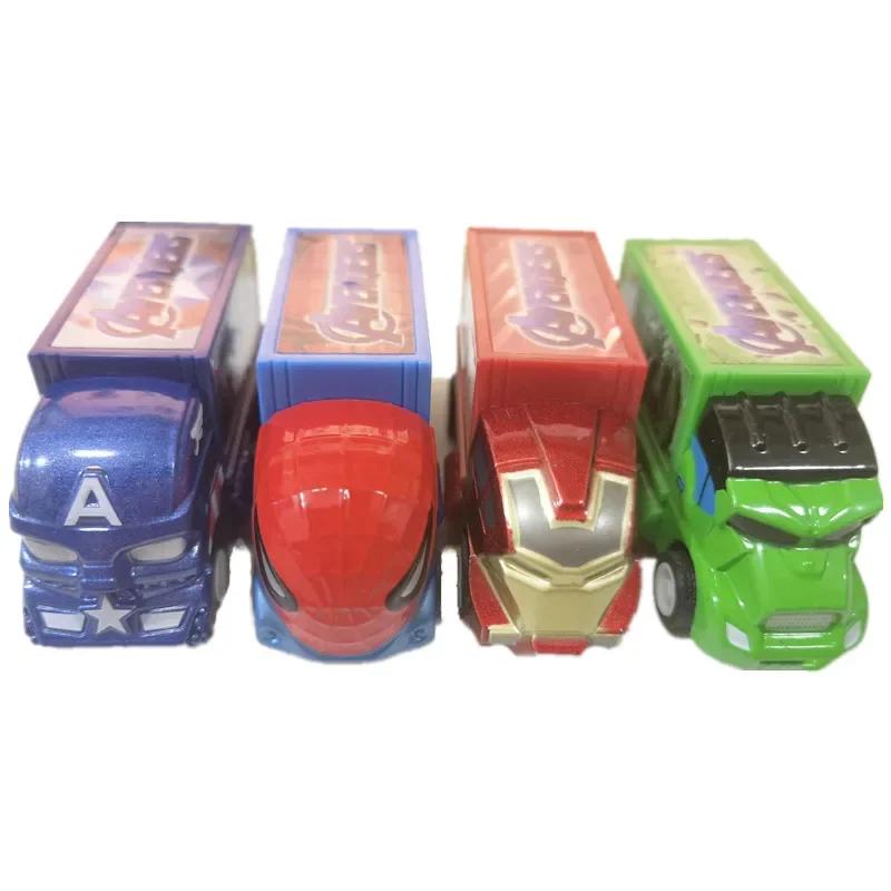 Avengers Car Model Toy para Meninos, Liga, PVC, Capitão América, Hulk, Ironman, Spiderman Figurinhas, caminhão, Pull-back Veículo, 4Pc Set - Image 1