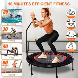 40/48 "Mini Trampolim para Adultos Trampolim de Fitness Dobrável com Corrimão Ajustável Rolamento 300KG Home Gym Rebounder Jumping - Image 6