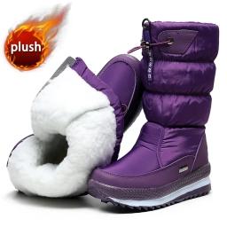 Botas de neve de pelúcia grossas de luxo para mulheres, impermeável, antiderrapante com arco, sapatos femininos, quentes, peles, moda, inverno - Image 2
