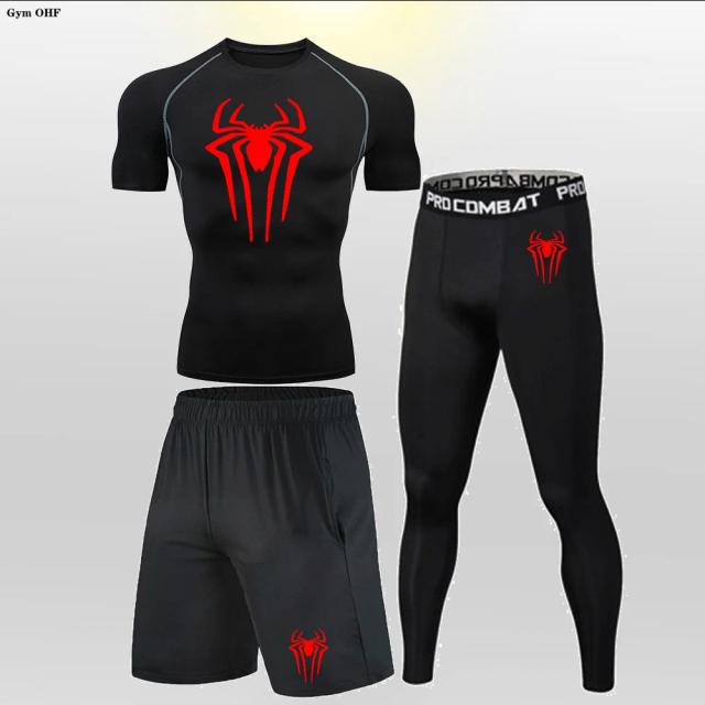 Conjunto de Roupas de Treino Compression Fitness para Homens - Leggings Dry Fit Lycra e Camiseta para Performance em Atividades Físicas