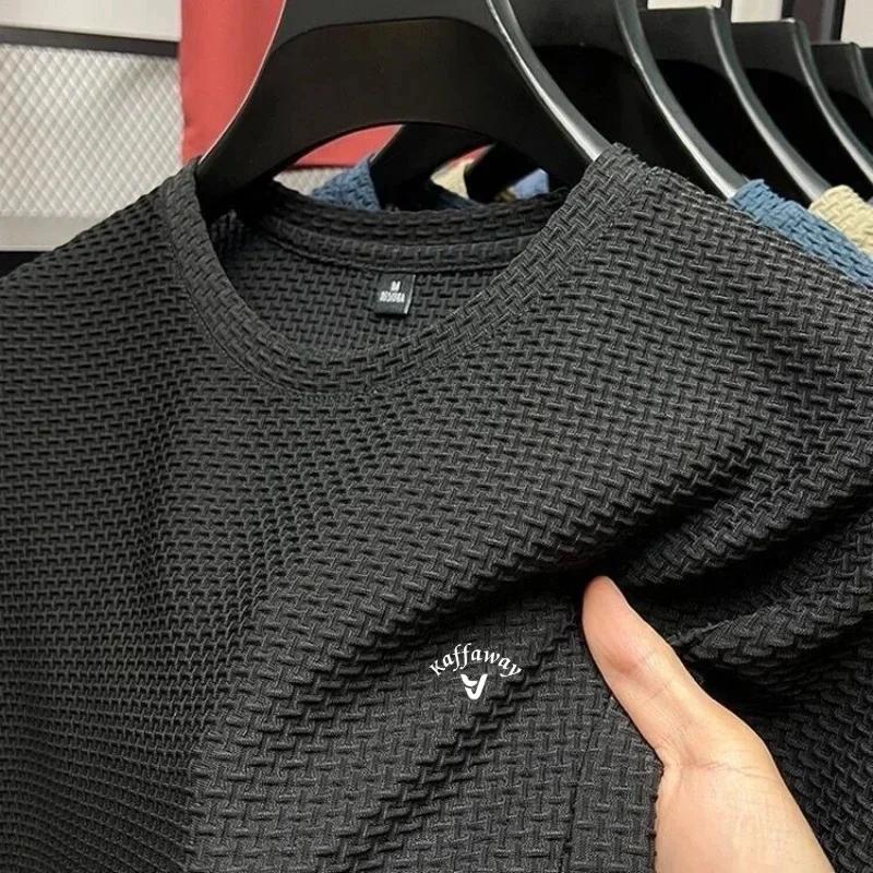 Camisa polo bordada masculina, Ice Cool Hollow, lapela de seda, camisa polo de malha, top confortável casual, moda luxuosa, verão, nova - Image 1