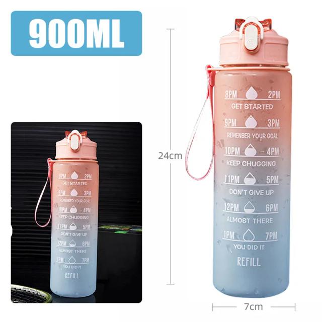 Garrafa de Água Portátil de 1L com Copo Motivacional, à Prova de Vazamentos - Ideal para Esportes e Atividades ao Ar Livre