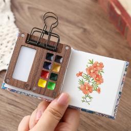 Portátil Viagem Aquarela Set, Aquarela Escola, Mini Walnut Paint Box, Sketchbook, Estudante Outing, Art Supplies, 8 cores - Image 6