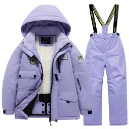 Terno de esqui infantil, conjunto masculino e feminino com roupas de esqui grossas, impermeáveis e quentes para vila de neve, para crianças grandes e bebês - Image 6