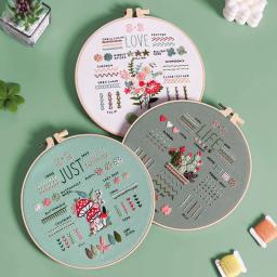 3 conjuntos de kit de bordado para iniciantes e adultos aprendem diferentes pontos kits diy incluem ferramentas de linhas coloridas com padrão de flor estampada - Image 4