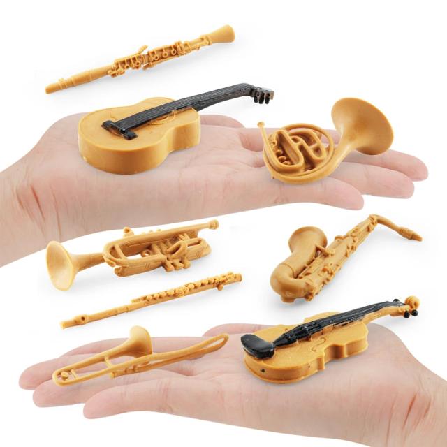 Conjunto Miniatura de Instrumentos Musicais 8 Peças com Violino, Trombeta, Saxofone, Guitarra, Clarinete, Trompa e Trombone