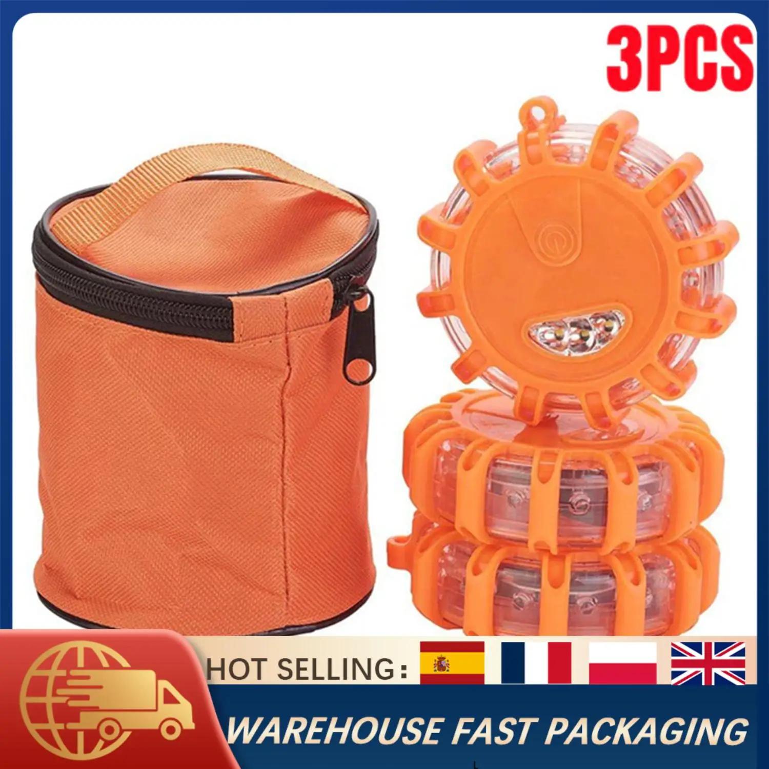 3 pçs led road flares luzes de advertência de emergência kit com base magnética & saco armazenamento para segurança na estrada carro caminhão piscando beacon - Image 1