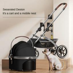 Carrinho de estimação destacável dobrável gato cão transportador shock-absorvente primavera design respirável pet trole para viagens ao ar livre - Image 3
