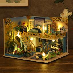 Diy casa de boneca de madeira casa flor quarto kits de construção em miniatura casa de bonecas com móveis roombox brinquedos para meninas presentes natal - Image 3
