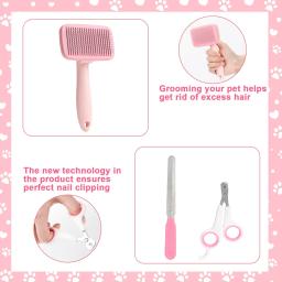Auto-limpeza Grooming Set com Pet Nail Clippers e Arquivos, Escova Do Cão, Shampoo Escova De Banho, Flea Comb, 8 Pcs - Image 6