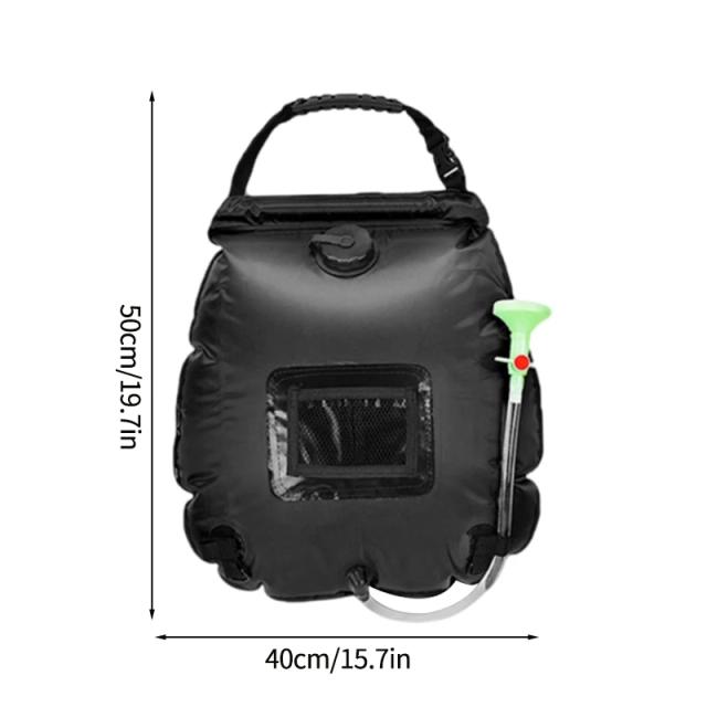Bolsa de Água Solar Portátil de 20L para Acampamento com Chuveiro Removível e Mangueira para Aventuras ao Ar Livre