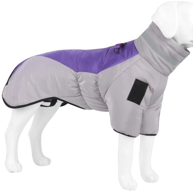 Jaqueta impermeável acolchoada e reflexiva para cães, com zíper e revestimento quente para inverno