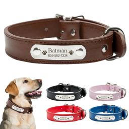 Coleira de couro PU personalizada, durável, ajustável, gravar nome, ID Tag, coleira personalizada para Pet, cão pequeno, médio, grande, cachorro - Image 1
