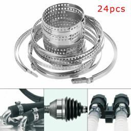 24Pcs Eixo Conjunta Bota Kit Braçadeira Crimp Driveshaft CV Braçadeira Bota Aço Inoxidável 20- 50mm 50- 120mm Ajustável Universal - Image 1