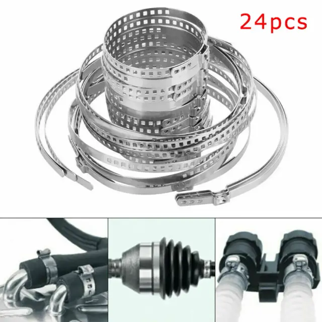 Kit de 24 Peças de Braçadeiras Ajustáveis em Aço Inoxidável para Eixo e Driveshaft de 20 a 120 mm