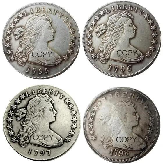 Conjunto de Moedas Prata Banhada EUA Dólar da Liberdade 1795-1798 com 4 Peças