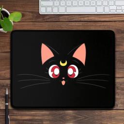 Kawaii Gato Preto Mouse Pad, Pequeno, Anime, Marinheiro, Lua, Computador, Acessórios de Escritório, Esteira de Mesa, Mause Pad, Decoração - Image 1