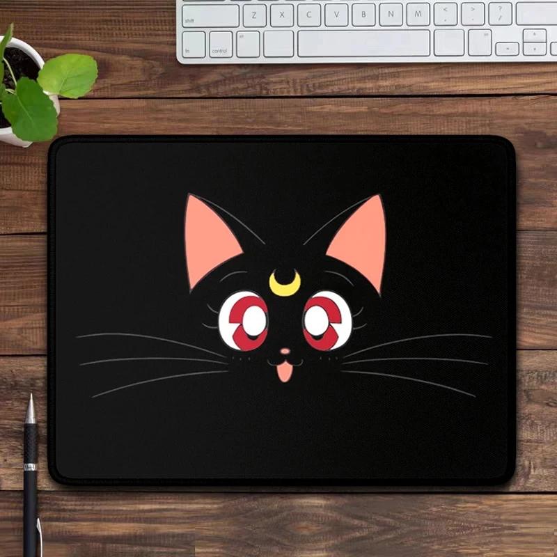 Kawaii Gato Preto Mouse Pad, Pequeno, Anime, Marinheiro, Lua, Computador, Acessórios de Escritório, Esteira de Mesa, Mause Pad, Decoração - Image 1