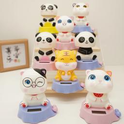8 bobbleheads solares, formas de gato panda animal dos desenhos animados decorações de carro, acessórios interiores criativos, presentes de decoração - Image 1