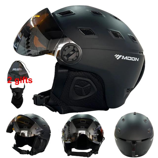 Capacete de Esqui LUA com Óculos Integrados em PC e EPS - Alta Qualidade para Esportes ao Ar Livre, Snowboard e Skate