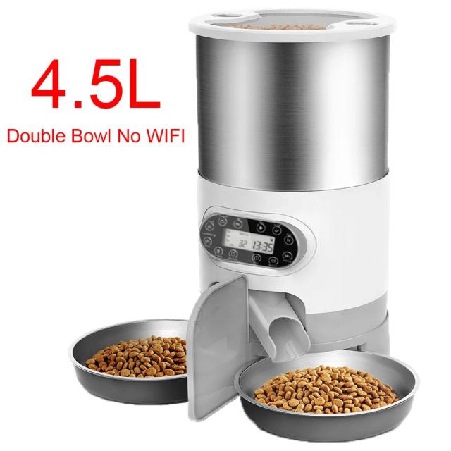 Alimentador Automático Duplo para Cães e Gatos com Controle pelo Aplicativo Inteligente e Alimentação Remota