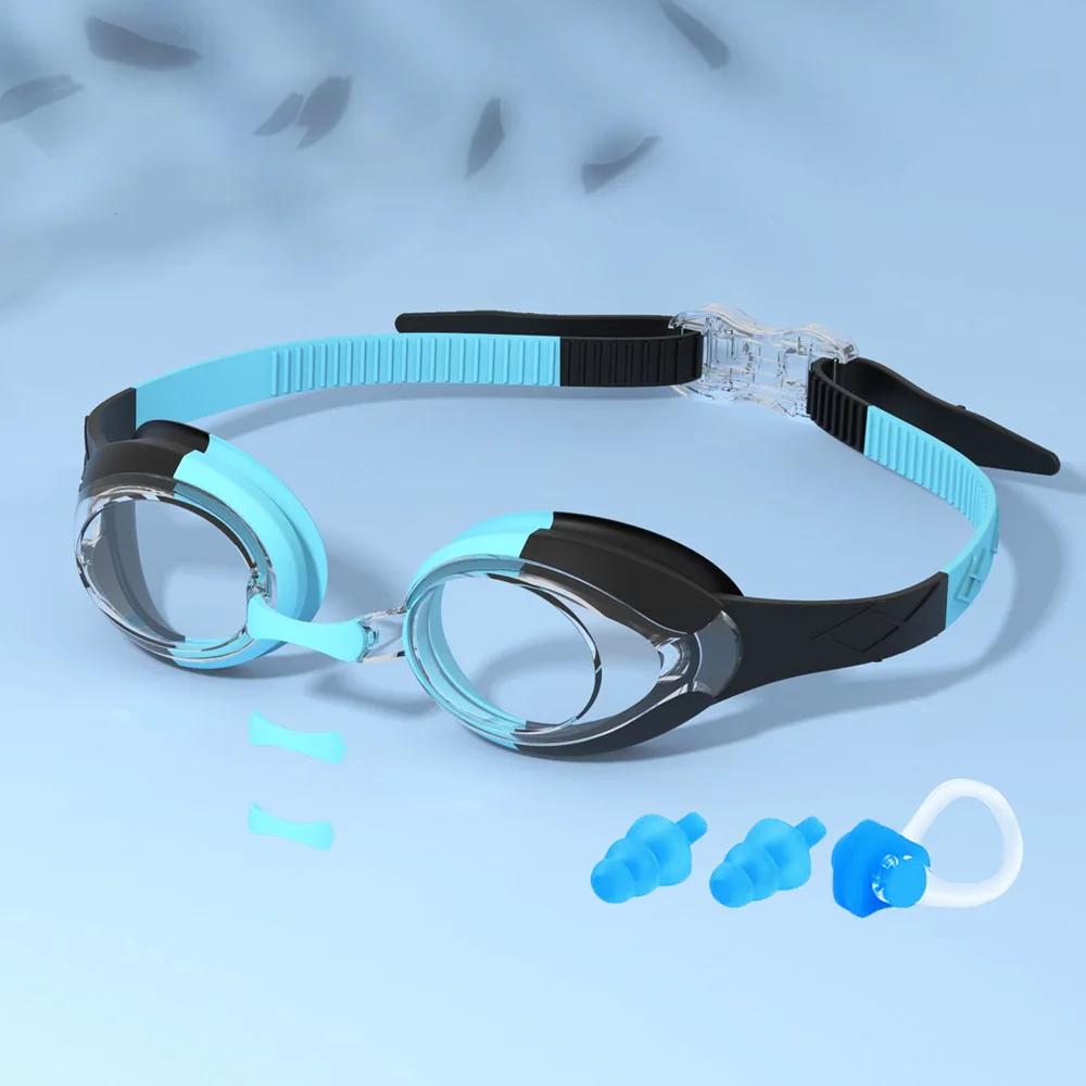 Óculos de natação impermeáveis para crianças, óculos anti-neblina e vazamento para meninos e meninas, alça ajustável rápida, idade 3-14 anos - Image 1